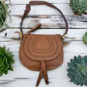 Chloé Medium Marcie Camel Pebbled Leather Crossbody Bag Handbag